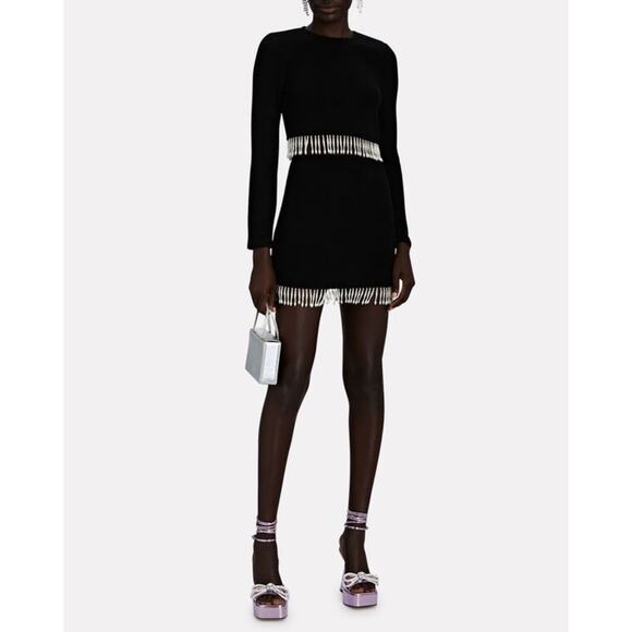 Saylor Black Ribbed Knit Sweater Pearl Trim Fringe Mini Pencil Skirt - Picture 1 of 10